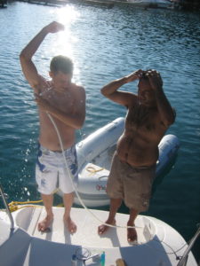 Showering on a boat stern