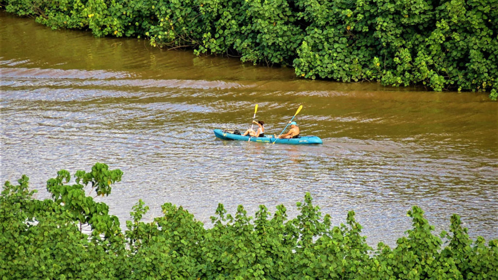 Tandem kayak on the Wailua River in Kauai, Hawaii