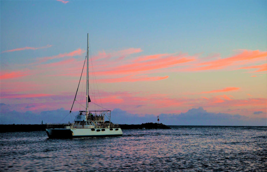 Catamaran on Kaui, Hawaii at sunset