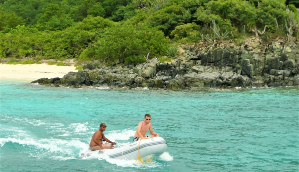 Surfing the dinghy at Salt Island, British Virgin Islands