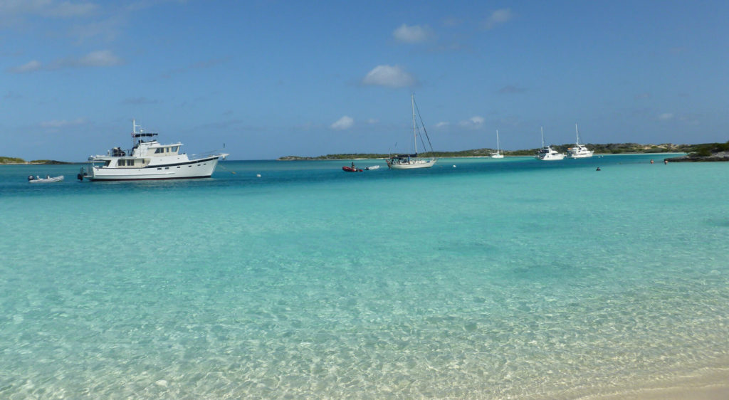 Boats tied up in the North Mooring Field at Warderick Wells in the Exuma Cays Land & Sea park