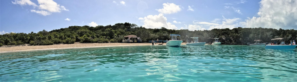 Overview of Pig Beach on Big Major Cay, Bahamas