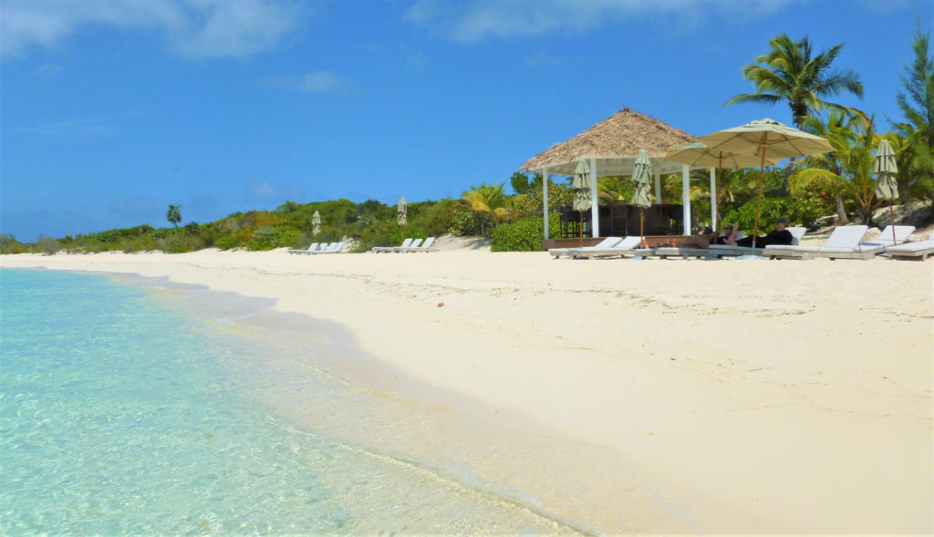 Facing north at MacDuff's Beach Bar on Norman's Cay, Bahamas