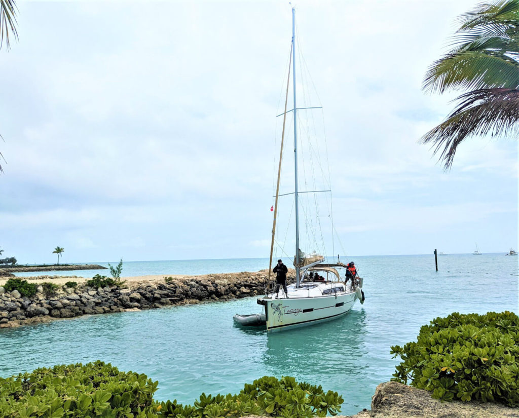 Taonga charter boat at Palm Cay Marina inlet