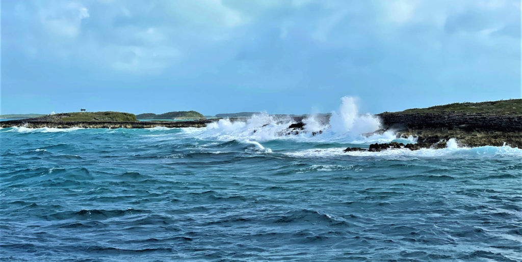 Waves crashing in Bell Cut near O'Brien's Cay, Bahamas
