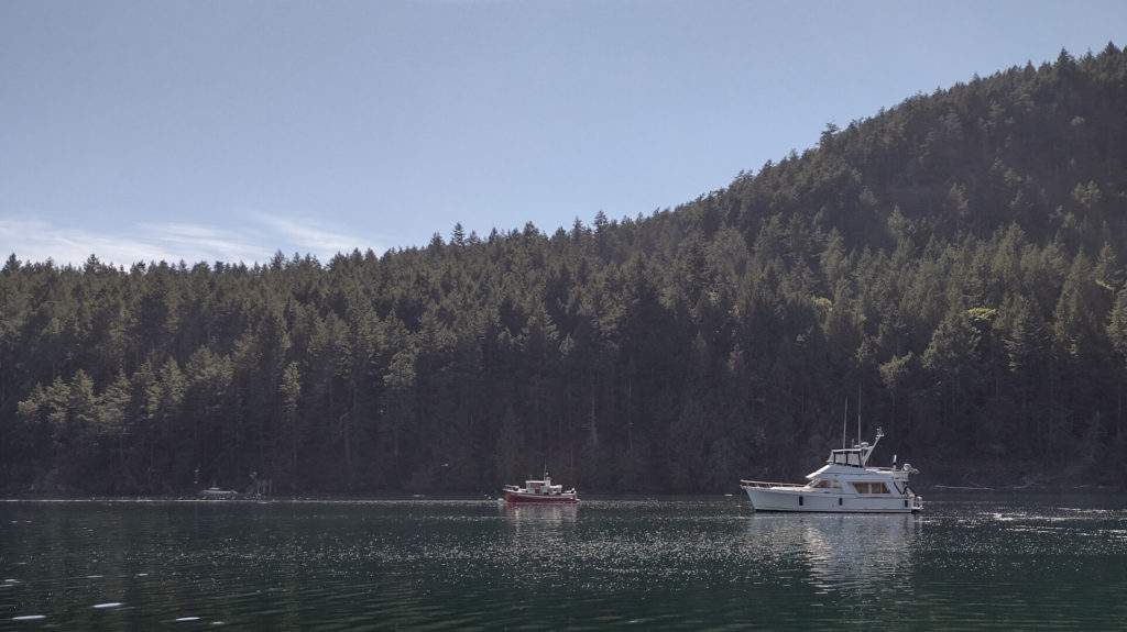 Nordic Tug 26 moored at Reid Harbor (Spiden Island) in the San Juan Islands, Washington