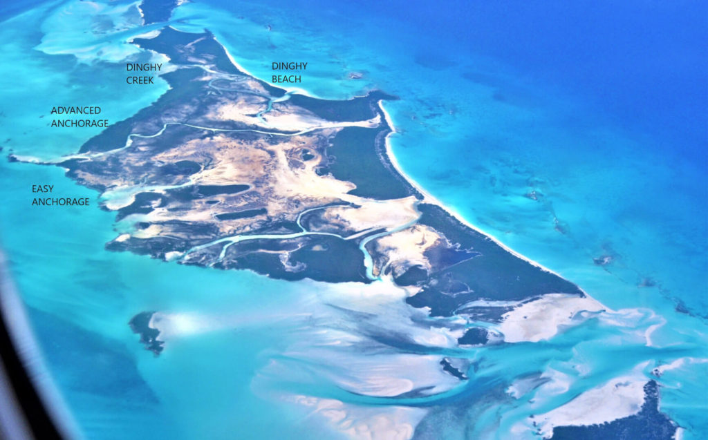 Aerial photograph of Shroud Cay in the Exuma Cays Land and Sea Park, Bahamas