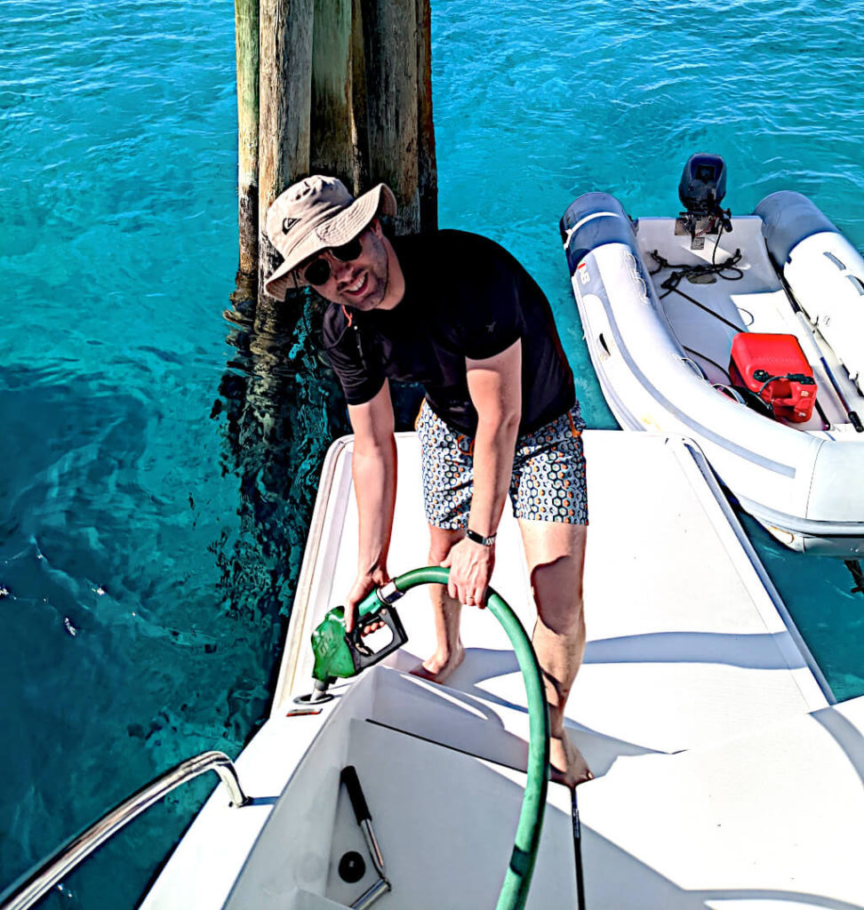 Filling our yacht at Staniel Cay fuel dock, Exumas Bahamas