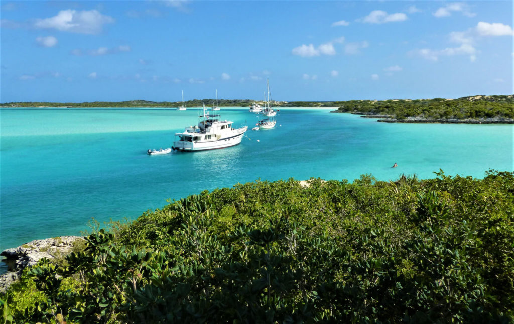 Boots lined up in the North Mooring Field at Warderick Wells from the Exuma Cays Land and Sea Park office