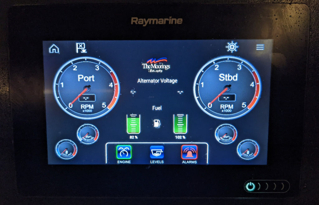 Raymarine MFD showing engine gauges