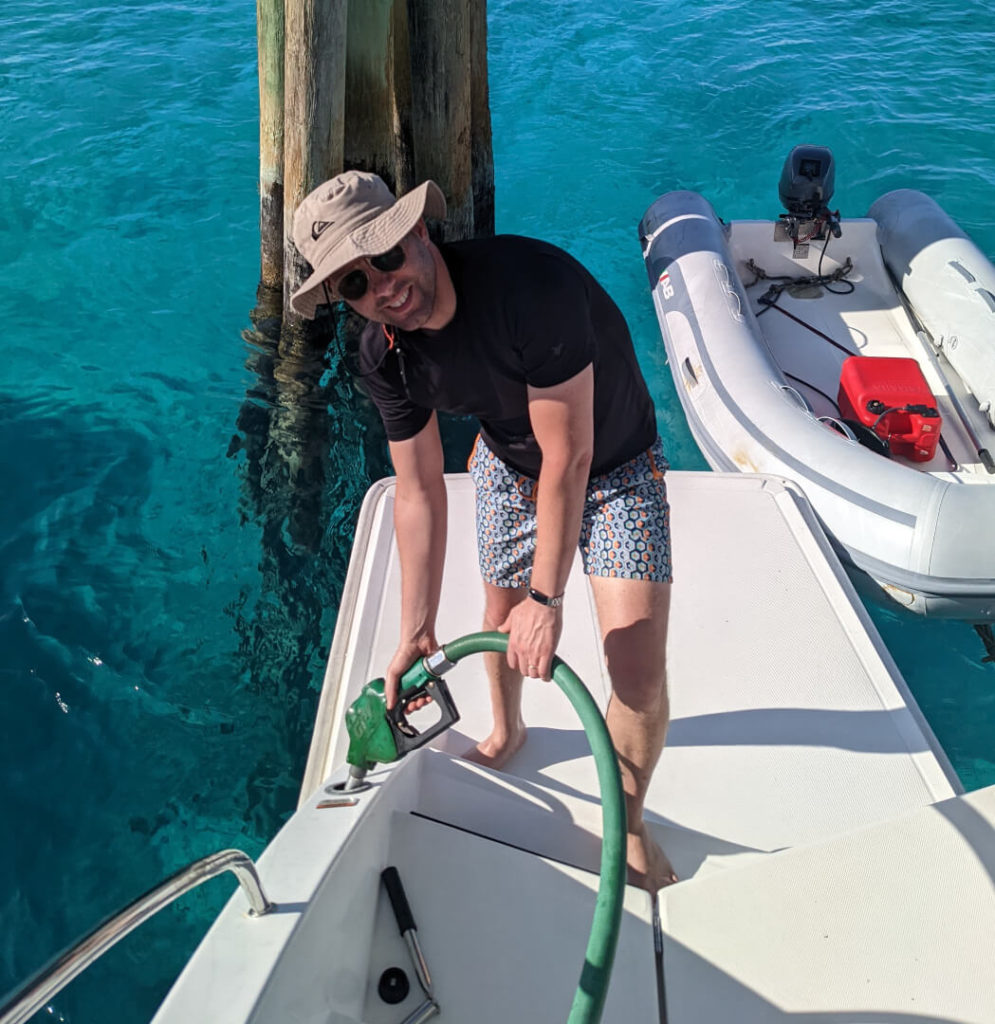 Filling the diesel tanks at Stainel Cay Yacht Club