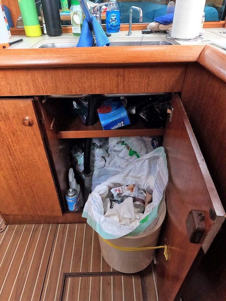 Jeanneau 43 DS under sink galley trash receptacle