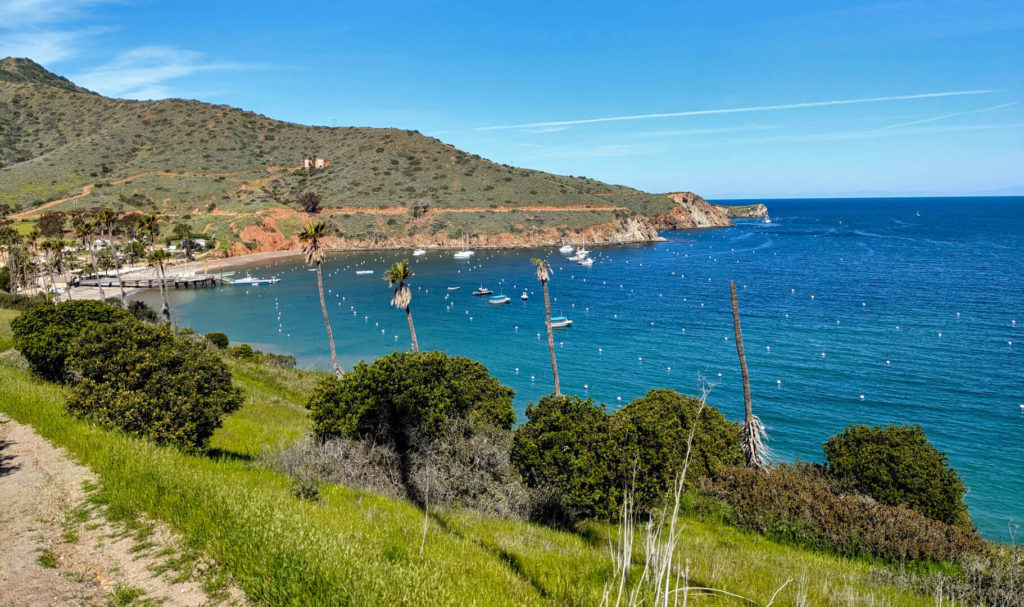 View of the mooring field at Isthmus Cove in Two Harbors, Catalina Island