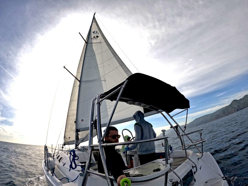 Sailing the Hunter 36 off Long POint on Catalina Island